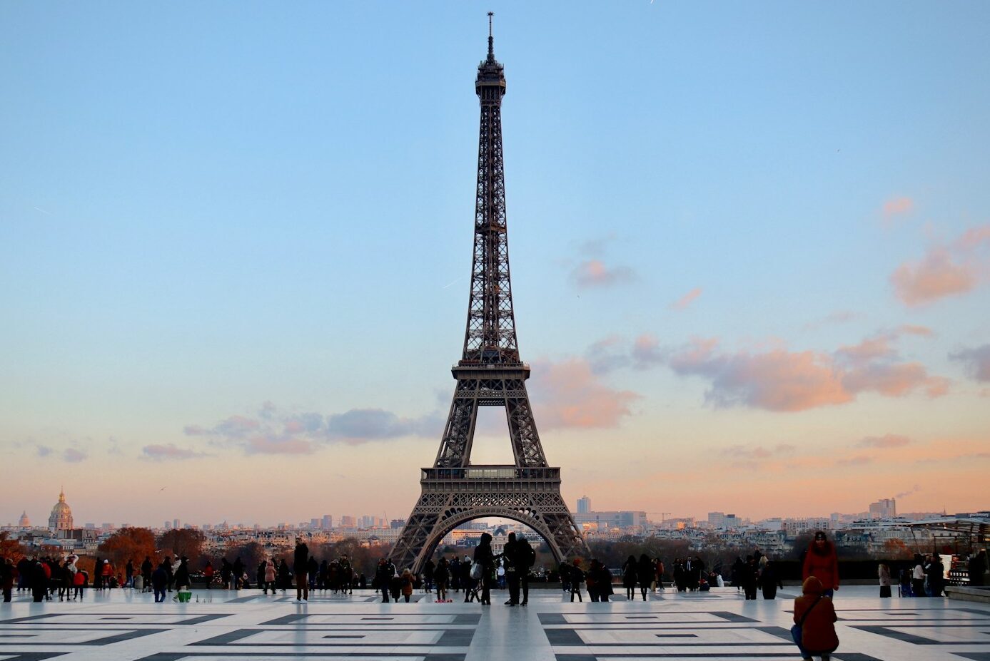 eiffel tower in paris during sunset